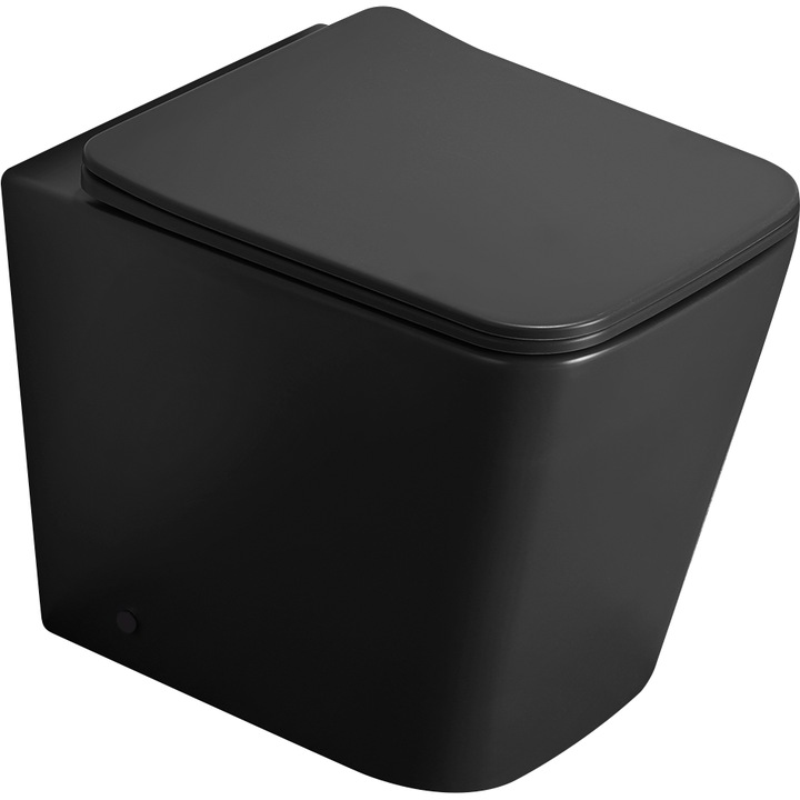 Vas de toaleta Mexen Cube WC cu picior Rimless, capac cu cadere lenta, negru mat, 55x34x42cm, set toaleta + capac
