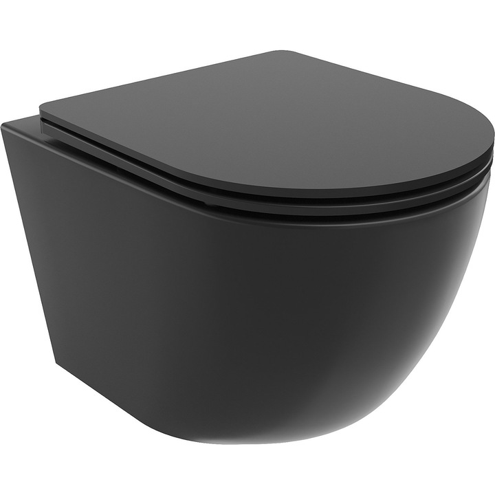 Mexen Lena vas wc Rimless Tornado cu capac cu inchidere lenta slim, duroplast, negru mat - 30221085T