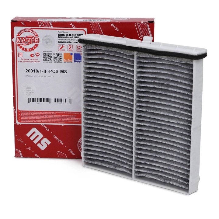 Master-Sport utastérszűrő, Mazda 2 ferdehátúhoz, 3 ferdehátúhoz, 3 szedánhoz, CX-3-hoz, aktív szén, 196x201x30mm
