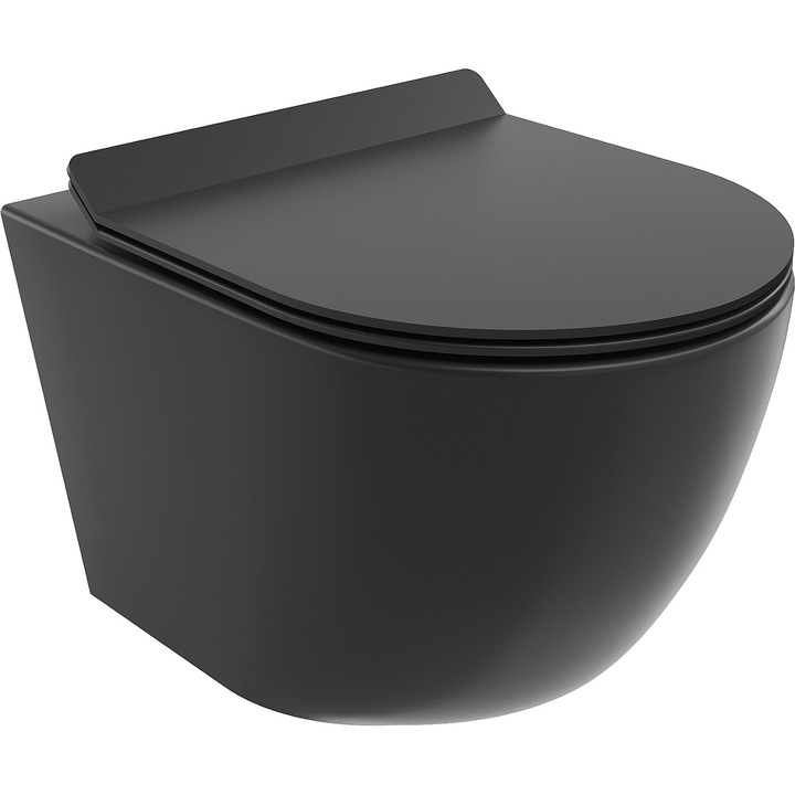 Mexen Lena vas wc Rimless Tornado cu capac slim cu inchidere lenta, duroplast, negru mat - 30220185T