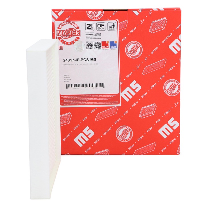 Master-Sport kabinszűrő, KIA SORENTO III (UM), TOYOTA C-HR (_X1_), 240x208x28mm, aktív szén