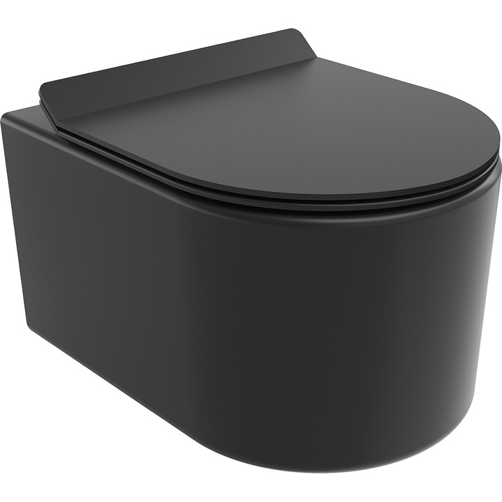 Vas de toaleta Mexen Sofia Rimless Tornado, cu capac cu inchidere lenta, negru mat, 49x36x35.5cm