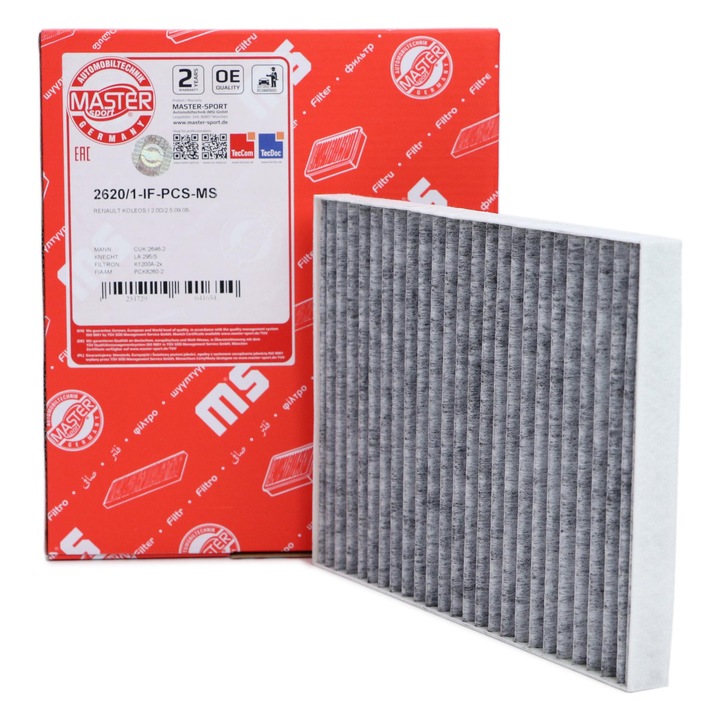 Master-Sport Germany utastérszűrő Renault Koleos I-hez, 251x182x20mm, aktív szénnel