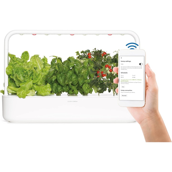 Комплект за градина с ароматни растения Click & Grow 9 Pro, с лампа за отглеждане, за перваза на прозореца, размери 9 растения