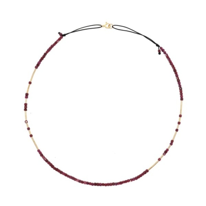 CORINA MARDARI, Colier la baza gatului, reglabil, cu granate cubice si elemente de aur filat de 14k/20