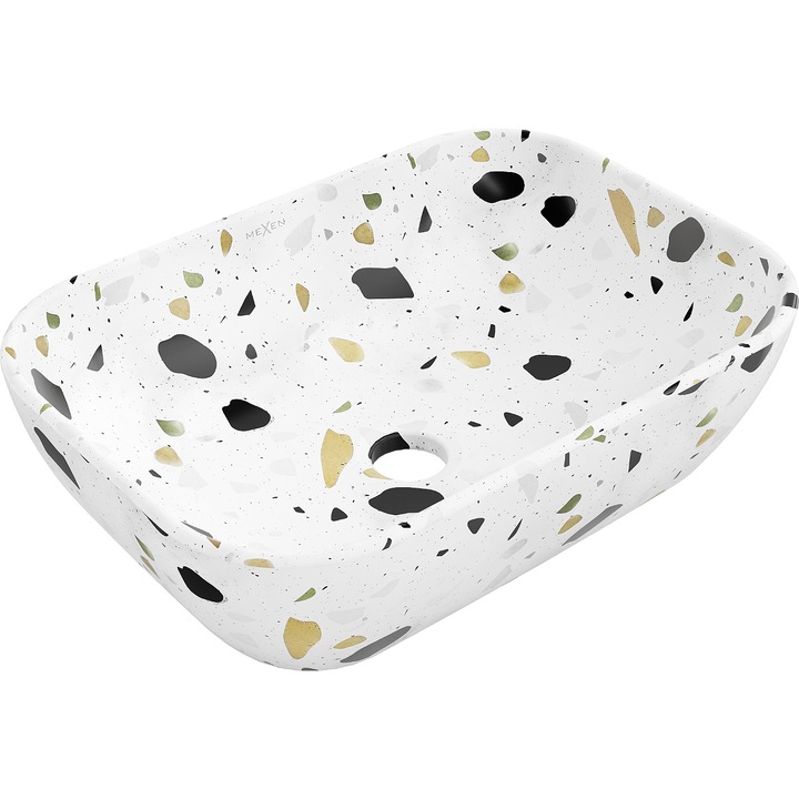 Mexen Rita lavoar pe blat 45 x 32 cm, piatra alba terrazzo - 21084587