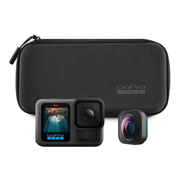 Cameră de acțiune GoPro Hero13 Black, rezistentă la apă, filmare 5.3K60, fotografiere 27Mp, culori: negru, dimensiuni: 8.4x5.8x3.6cm