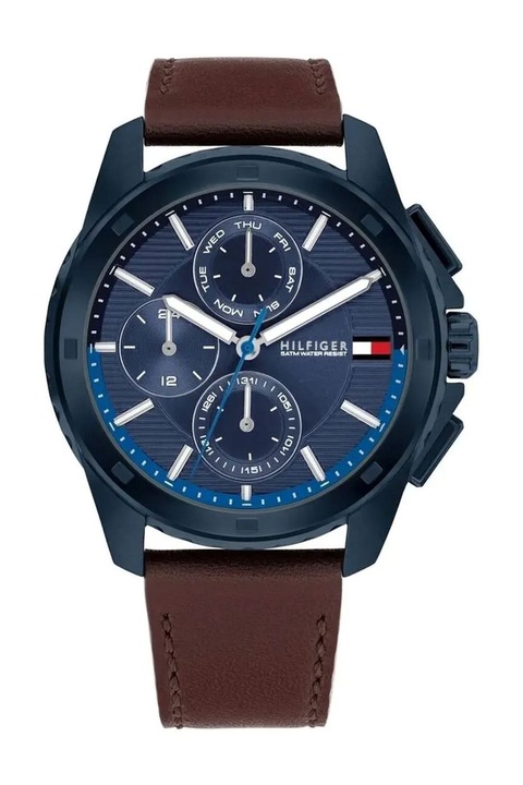 Tommy Hilfiger, Часовник с кожена каишка, Тъмно син, Канела