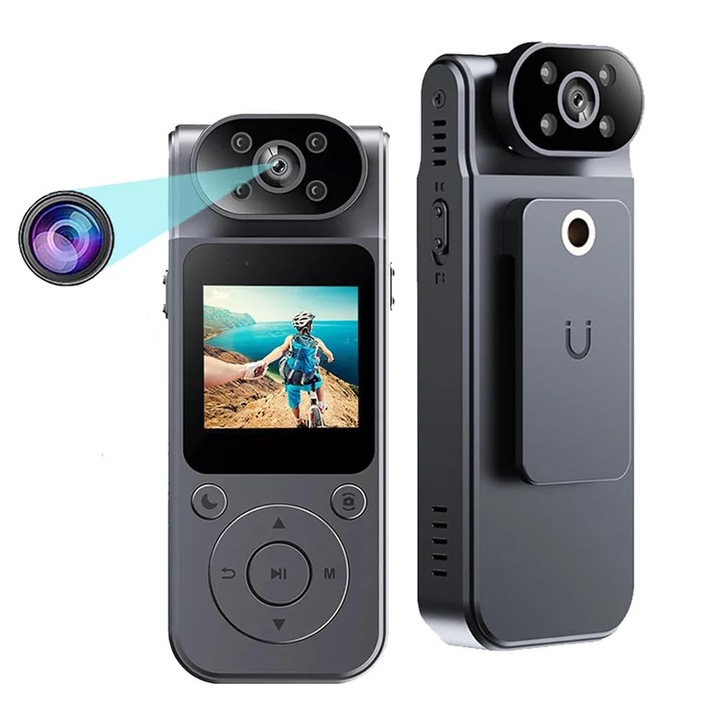 Екшън камера TKMARS 1080P, Wifi, 170° широкоъгълен обектив, 180° въртящ се обектив, за спорт и пътувания