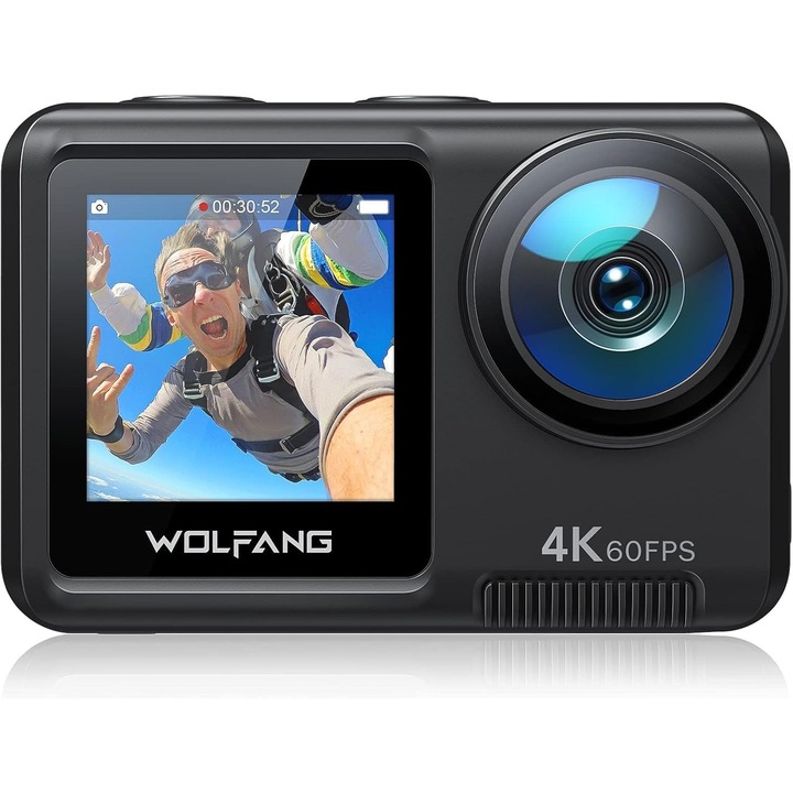 Спортна камера Wolfang Ga420 4K 60FPS, подводна, WiFi 10m, водоустойчива, двоен екран