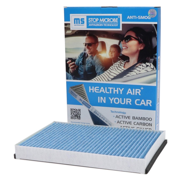 Master-Sport utastérszűrő, kompatibilis OPEL ASTRA G/H/J, VAUXHALL ASTRA MK IV/V, ASTRAVAN, ZAFIRA A, 302x199x31mm, antibakteriális hatású, bambusz és ezüst.