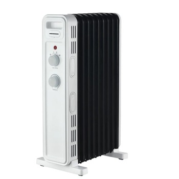 Calorifer cu ulei HEINNER HOH-M13WH-BK, 13 elementi, 1000W/1300W/2500W, Termostat adjustabil, Protectie supraincalzire, Protectie in caz de rasturnare, Roti, Spatiu depozitare cablu, Alb cu negru