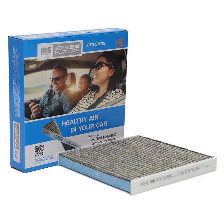Filtru de cabina Master-Sport, pentru Renault Twingo, Smart Cabrio, Forfour, Fortwo, City-Coupe, activ cu bambus si carbon activ, 214x214x25mm