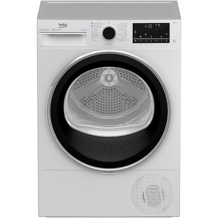 Uscator de rufe BEKO B3T40239W EU, 10 kg, 15 programe, HomeWhiz, Pompa de caldura, Clasa C, alb