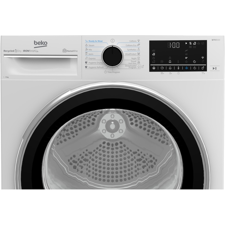 Сушилня BEKO B5T61233WEU, 11 кг, 15 програми, Термопомпа, HomeWhiz, Клас D, Бял