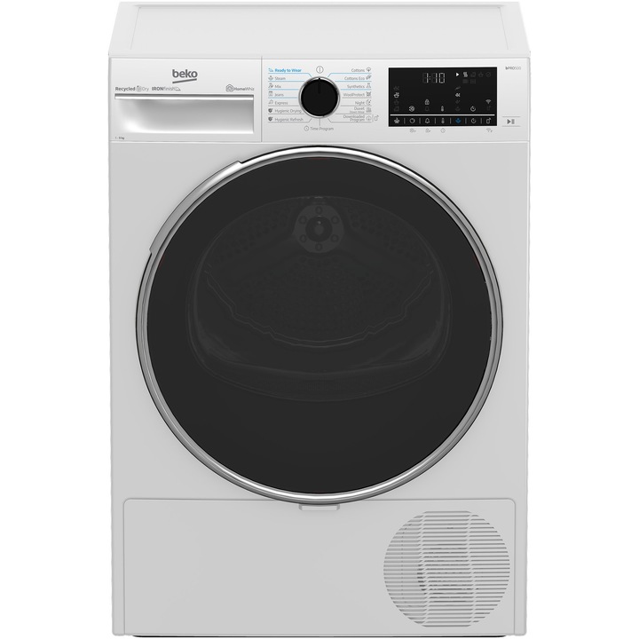 Uscator de rufe BEKO B5T69233WEU, 9 kg, 15 programe, HomeWhiz, Steam Refresh, Pompa de caldura, Clasa C, alb