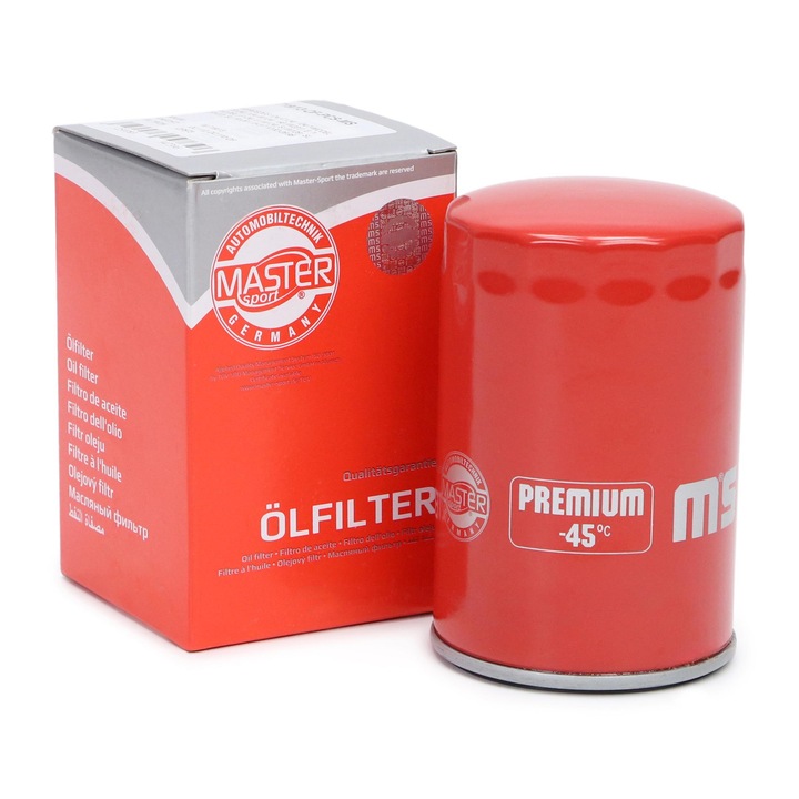 Olajszűrő Master-Sport, Mercedes-Benz kompatibilis, 3/4-16 UNF, 76x123mm, két visszacsapó szeleppel
