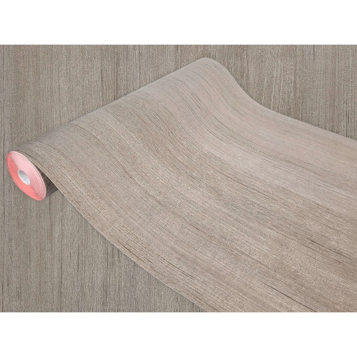 Folie autoadeziva pentru fronturi de bucatarie, taiate la dimensiune, 90 x 25 cm, DecoMeister®, Model Lemn maro-cenusiu, C113-090-0025