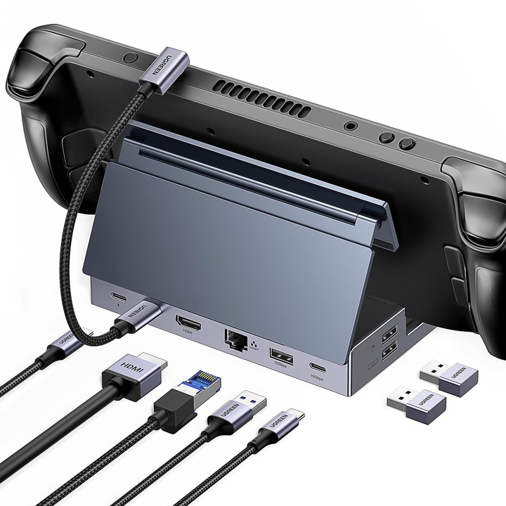 Ugreen Steam Deck dokkolóállomás 9 az 1-ben, 4K@60Hz, Hdmi 10Gbps, USB portok, Állítható tartó, Kompatibilis a Steam Deck Oled, Asus Rog Ally X, Legion Go, Msi Claw, Ipad Air/Pro, Macbook Pro M4 készülékekkel