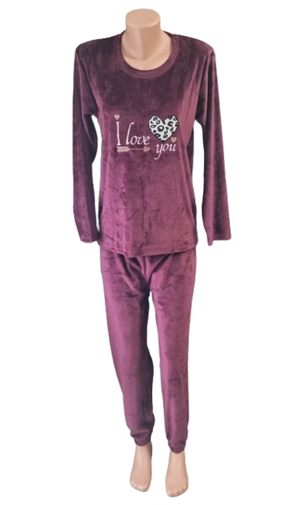 Noi hosszu ujju barsony pizsama, treningruha modell, bordo, Szíves