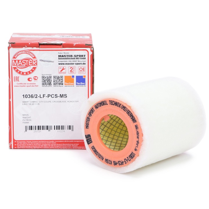 Master-Sport légszűrő, SMART CABRIO, CITY-COUPE, CROSSBLADE, ROADSTER, 50x107mm