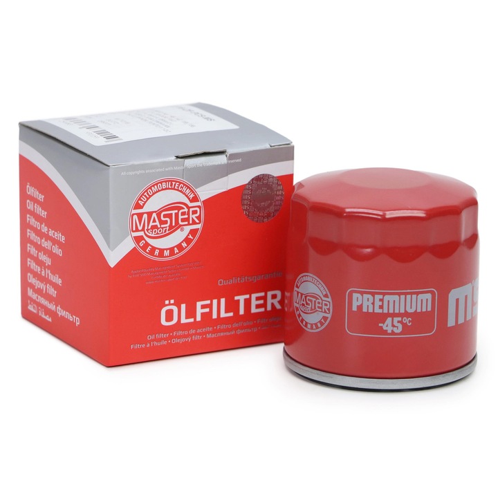 Olajszűrő Master-Sport, kompatibilis Alfa Romeo 147, 156, Fiat Panda, Punto, Stilo, Lancia, méretek 76x74mm, visszacsapó szeleppel