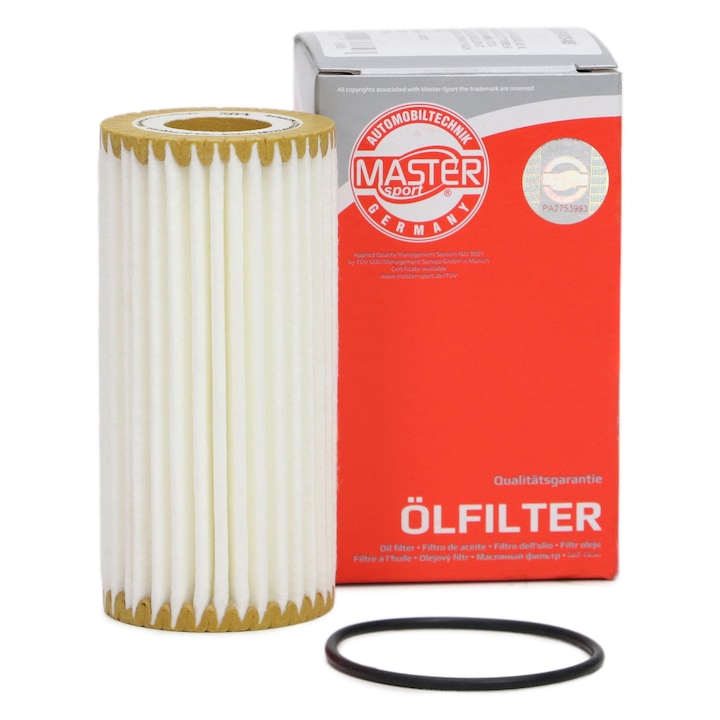 Filtru ulei Master-Sport Germany, compatibil cu Audi A1 A3 A4 A5 A6, Cupra, Porsche, Seat, Skoda, VW, dimensiuni 112x24x53mm, 0.08kg