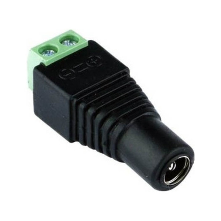 Mufă de alimentare DC femela 5, 5/2, 5mm cu conector bloc terminal, Elektroweb, fără lipire, dimensiuni universale