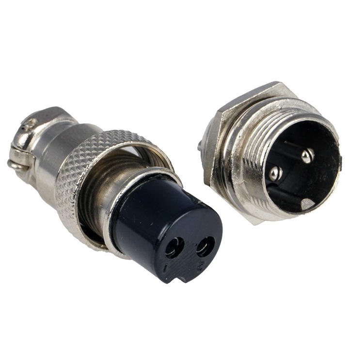 Soclu + fisa GX16 NC/CB set 2-PIN, Elektroweb, metal, 48x18mm