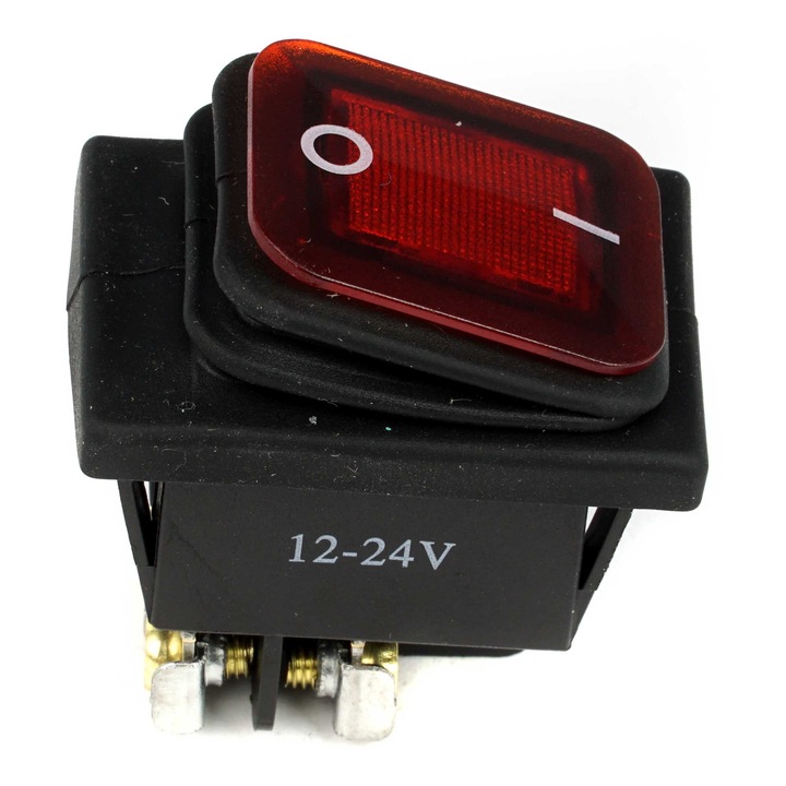Comutator basculant Elektroweb KCD4 iluminat rosu rezistent la apa 12-24V 30A 36x29mm