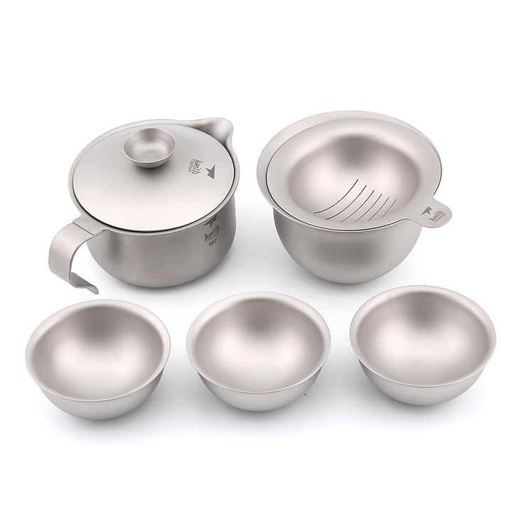 Set de ceai portabil Keith Ti3910 din titan, fără infuzor, pentru camping, 2x cești