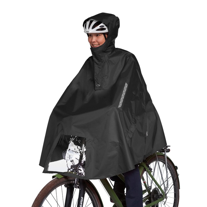 Дъждобран Tatonka Bike Poncho L, водоустойчив, с качулка, черен, размер L