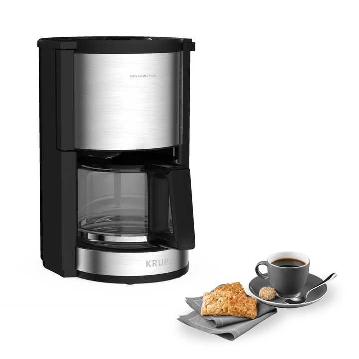 Krups szűrős kávéfőző, Pro Aroma Plus, 10 csésze, 1,25 L, fekete rozsdamentes acél alkalmazásokkal
