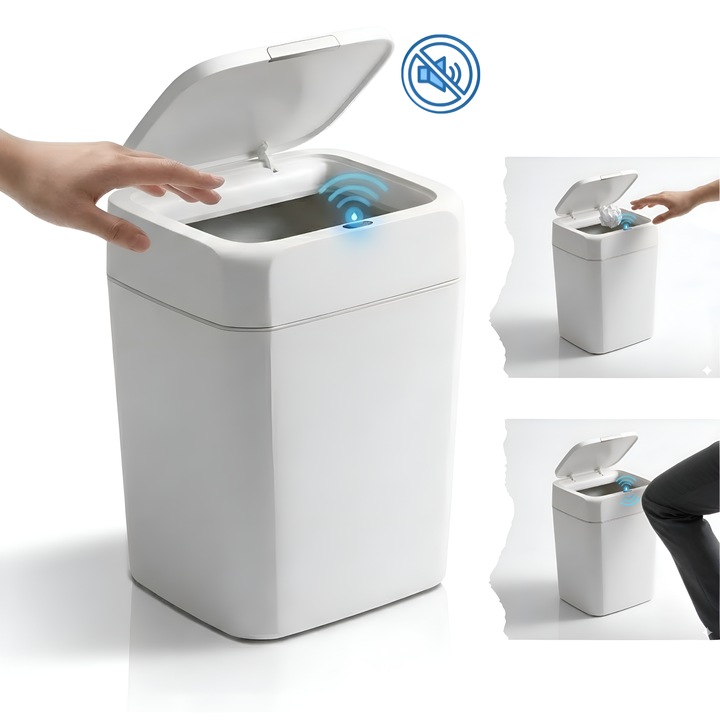 Cos de gunoi automat cu senzor de miscare 18L, Salestore.ro, Capac Inteligent Anti-Miros, deschidere /inchidere silentioasa, 25.5x19x40cm, Rezistent la Apa IPX5, Design Elegant