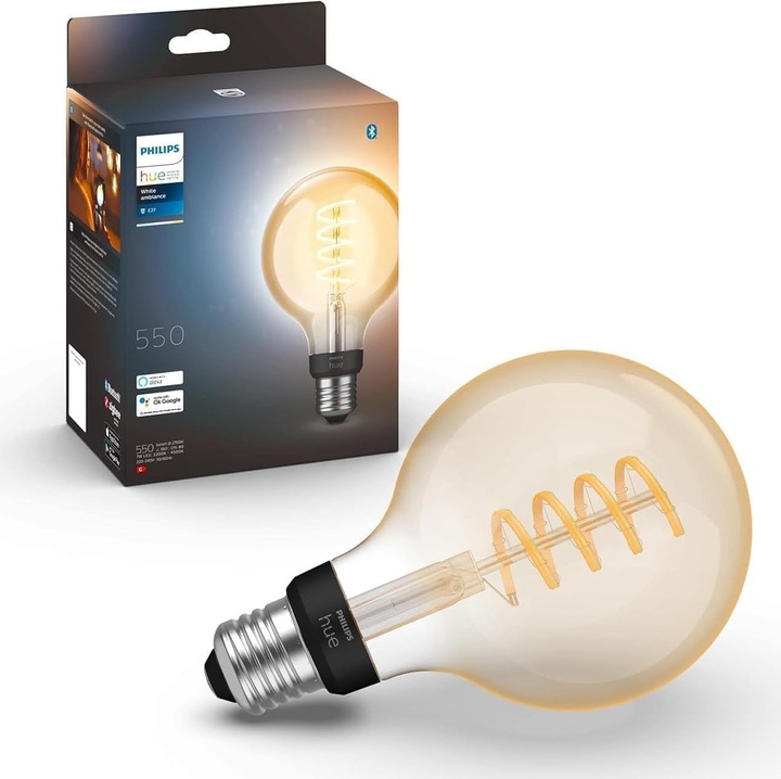 Philips Hue E27 Globe izzószálas lámpa, 550 Lm, 8W, fehér