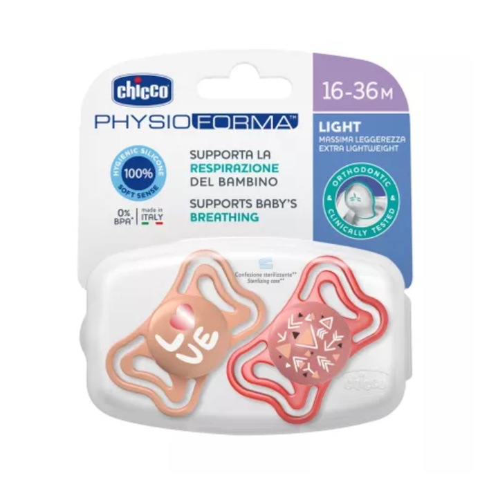 Chicco PhysioForma Light szilikon cumi, 2 db, 16-36 hónapos korig, pink