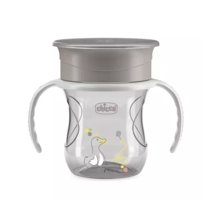 Cana de tranzitie pentru bebelusi Chicco, 200ml, 12 luni+, Gri