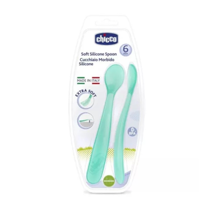 Set 2 lingurite din silicon pentru bebelusi Chicco, 6luni+, bleu