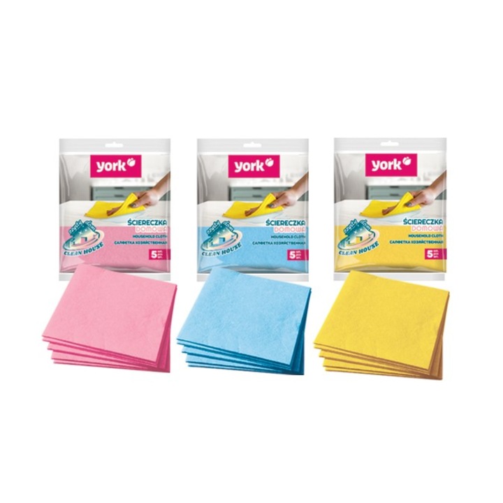 Lavete Universale, Subtiri, 35 X 35cm, 5 Buc/set, 70% Vascoza, York - Galbene, Albastre