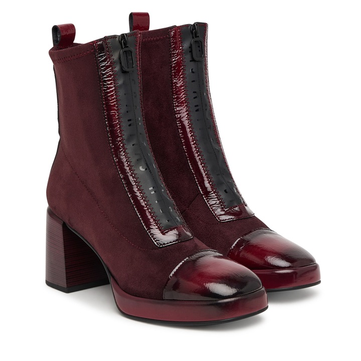 Botine dama, Hispanitas, Rosu inchis, C007, Textil