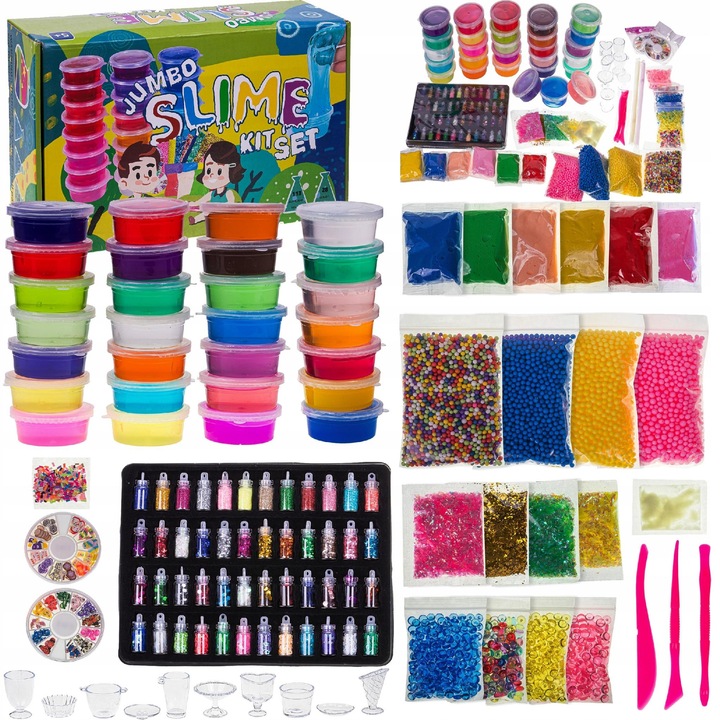 Set creativ pentru slime, WatchMe, 128 componente, multicolor, 28x slime, 8x forme, 48x glitter