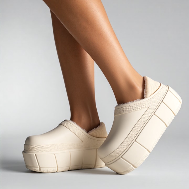 Papuci de casa cu platforma si blanita, de dama, NUO-200, alb, 37-38