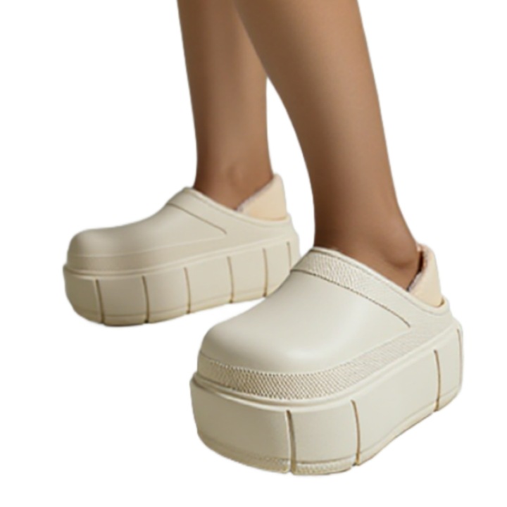 Papuci de casa cu platforma si blanita NUO-200alb 121275, Alb, 39-40