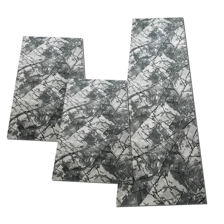 Set 3 Covoare Antiderapante, Abstract, Poliester, 80 x 150 cm / 80 x 150 cm / 60 x 240 cm, Gri