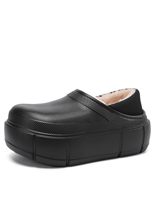 Papuci de casa cu platforma si blanita NUO-200negru 121278, Negru, 37-38