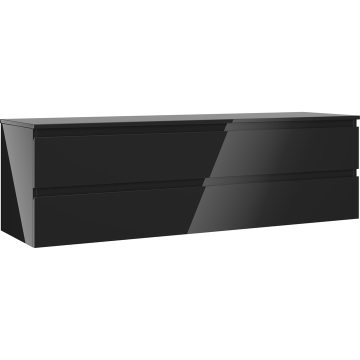 Mexen Orio dulap baie suspendat 160 cm cu blat, 2 sertare, negru lucios - 91A10-16047-2-BFFC70