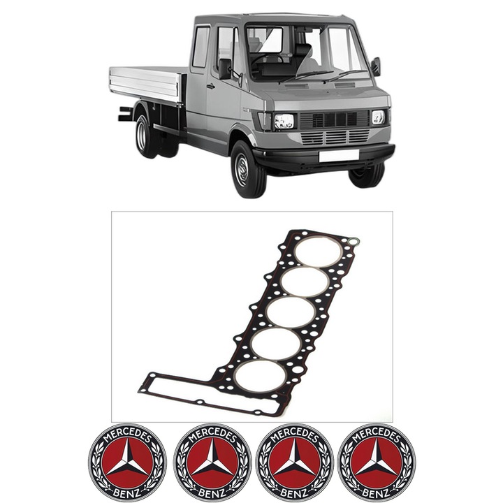 Garnitura chiuloasa MERCEDES-BENZ T1/TN Platform/Chassis 410 D (611.417, 611.418) din 1988-1995 KW 70 CP 95 CMC 2874, auto, Elring, 4x Stickere auto cu MERCEDES-BENZ