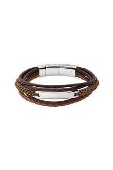 Fossil, Bratara de piele cu logo, Maro Fossil, Bratara de piele cu logo, Maro