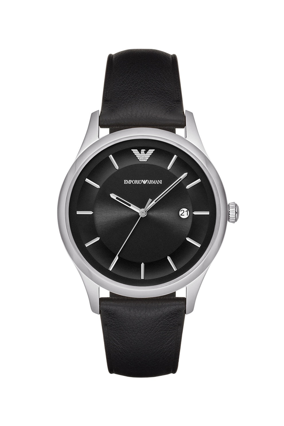 Emporio Armani, Ceas analog rotund cu o curea de piele, Negru
