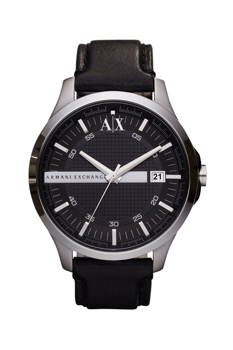 ARMANI EXCHANGE, Часовник Hampton с кожена каишка, Черен